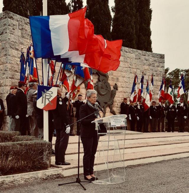 Geneviève Darrieussecq lors de son discours au mémorial des guerres en Indochine, à Fréjus