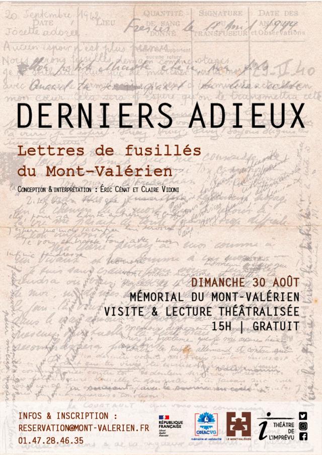 Affiche théâtre "Derniers adieux. Lettres de fusillés du Mont-Valérien"